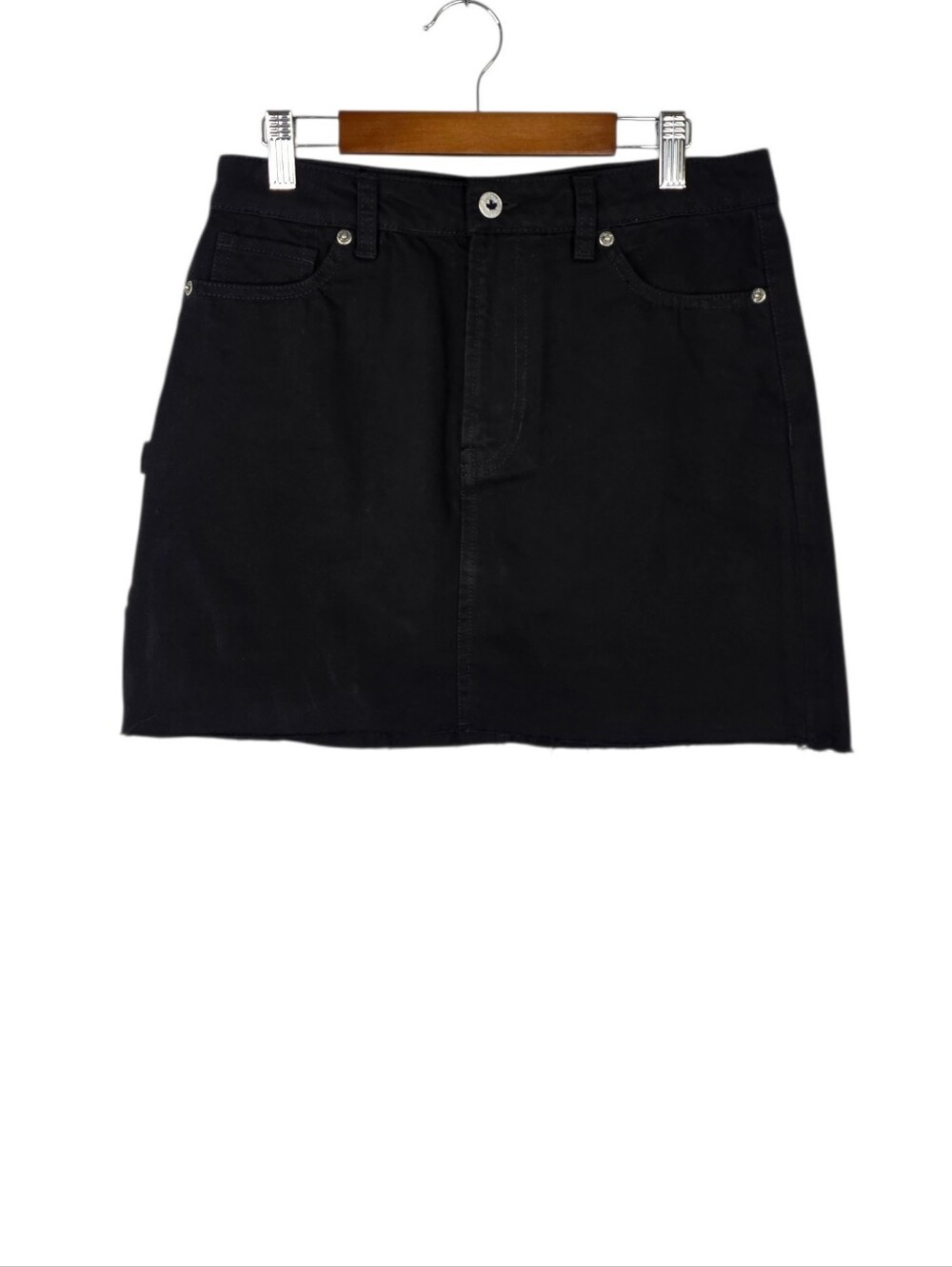 Buffalo David Bitton Suki Mid Rise Cotton Black We Are Denim Raw Hem Skirt 27